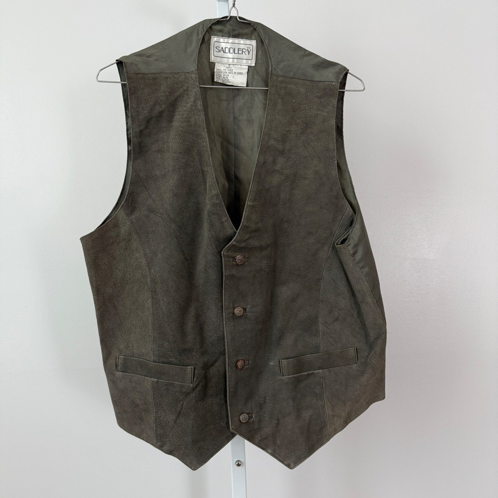 SADDLERY Mens S Pig Suede Leather Vest Full Button Front‎ Pockets Western Style